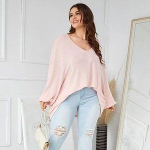 SHEIN Plus Solid Lantern Sleeve Tee